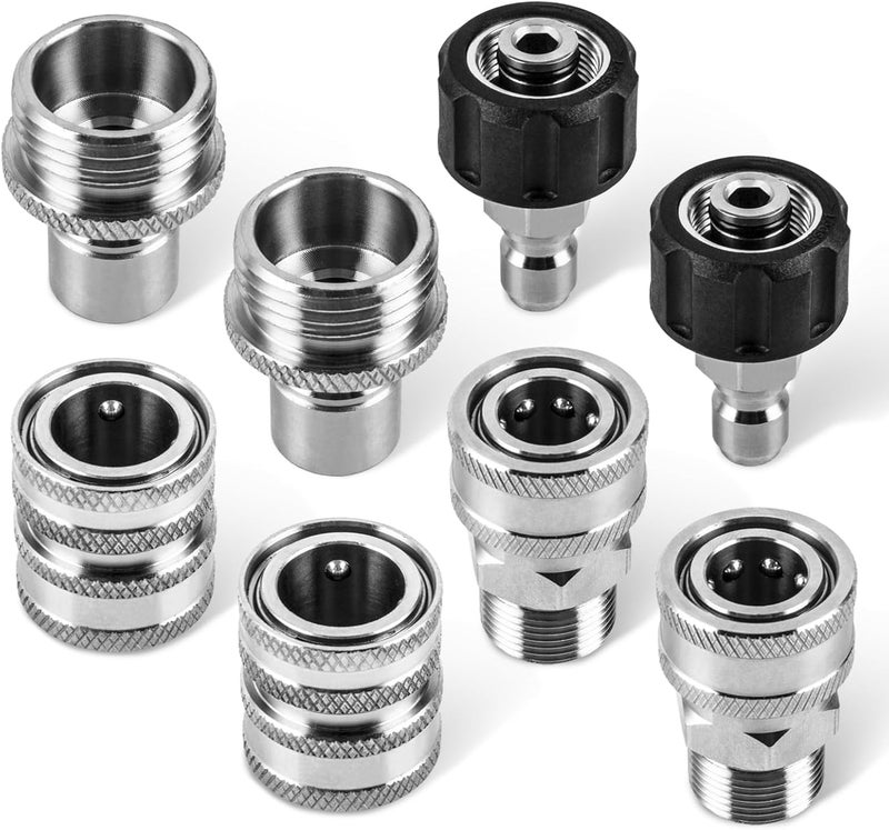 WOJET Pressure Washer Quick Connect Kit, M22 14mm Quick Connect Pressure Washer Fittings, M22 to 3/8 Quick Connect, Garden Hose Quick Connect, Pressure Washer Adapter Set, Stainless Steel Hose Adapter - Image 1